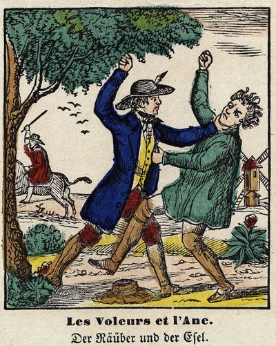 Fables de La Fontaine: the thieves and the donkey. Image of Epinal, first half of the 19th century. av French School