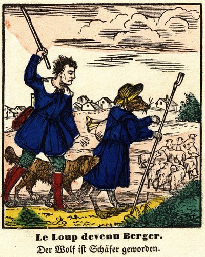 Fables de La Fontaine: ulven ble gjeter. Bilde av Epinal, første halvdel av 1800-tallet. av French School