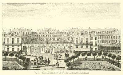 Fasade av Palais-Royal, siden av hagen, under Louis XV, etter Rigaud av French School