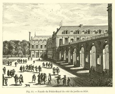 Fasade av Palais-Royal på siden av hagen i 1650 av French School