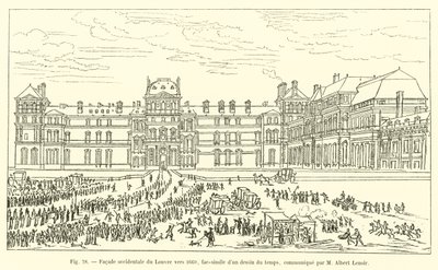 Vestlig fasade av Louvre rundt 1660, faksimile av en tegning fra tiden, formidlet av M Albert Lenoir av French School