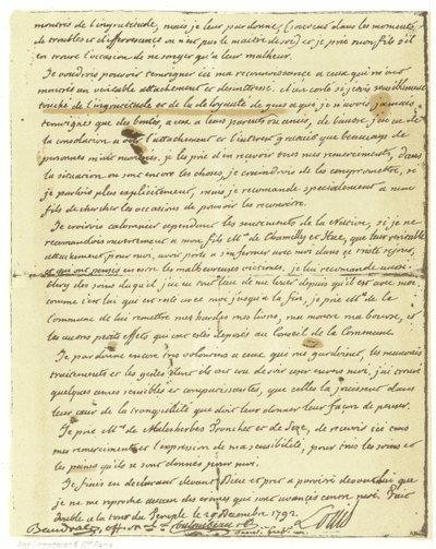 Faksimile av testamentet til Louis XVI av Frankrike av French School