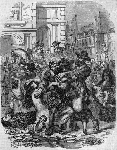 Famine in France in the 16th century. av French School