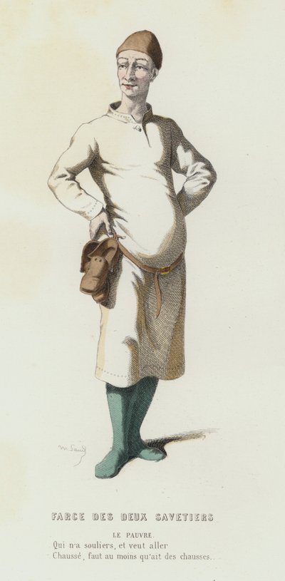 Farce Des Deux Savetiers (farget gravering) av French School