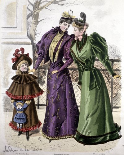 Mote: 2 kvinner og en jente som holder en dukke. 1892 av French School