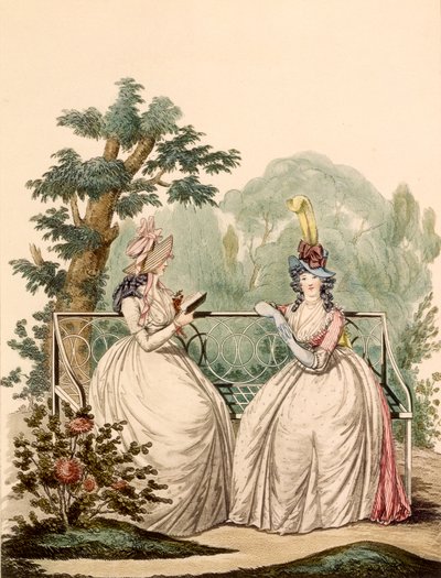Motetallerken av damer i sommerdagskjoler - Modes Anglaises, 1794 av French School