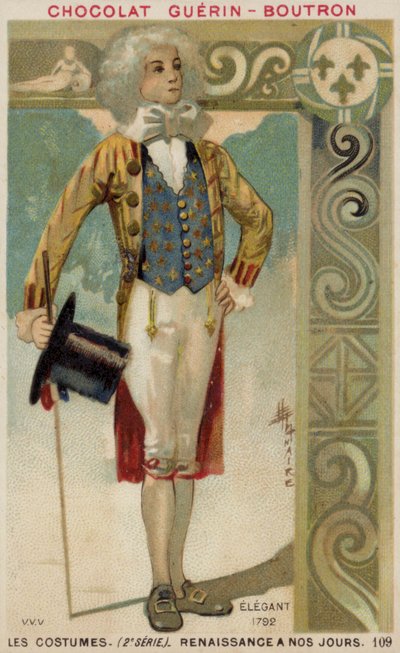 Fasjonabelt kledd mann, 1792 av French School