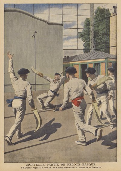 Dødsulykke under et spill med baskisk pelota (farge litho) av French School