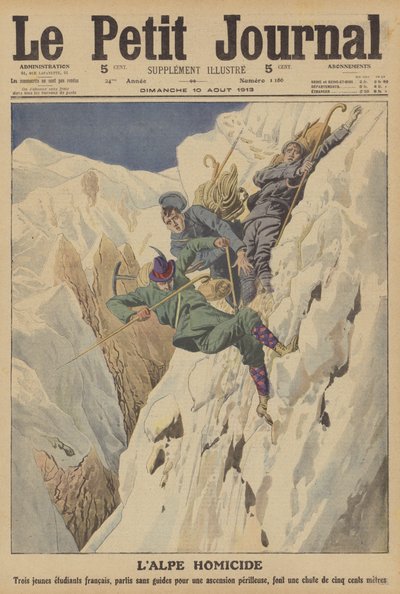 Dødelig fjellklatreulykke i de sveitsiske alper (farge litho) av French School