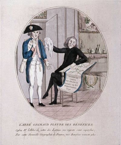 Far Grimaud sørger over overskuddet hans, en tegneserie av revolusjonen, sent på 1700-tallet av French School
