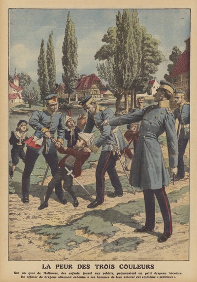 Frykt for det franske flagget i Alsace (farge litho) av French School