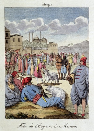 Beyram-festivalen (hjelp) og saueofring i Marokko - i "" Habits et customs des peoples"", ed Hocquart, Paris av French School