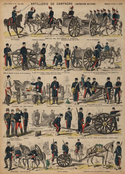 Feltartilleri fra den franske hæren (farget gravering) av French School