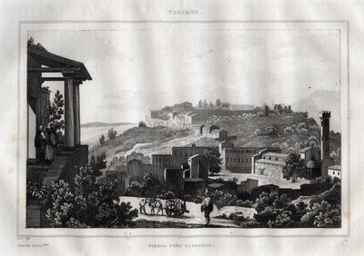 Fiesole -Toscana - Gravering fra "" Pittoreske Italia"" av M. de Norvins, Ch. Nodier 1834-1836. av French School