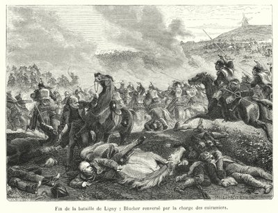 Slutten av slaget ved Ligny, Blucher styrtet av anklagen fra cuirassiers (gravering) av French School