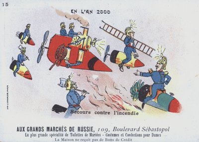 Brannslukking i år 2000 (farge litho) av French School