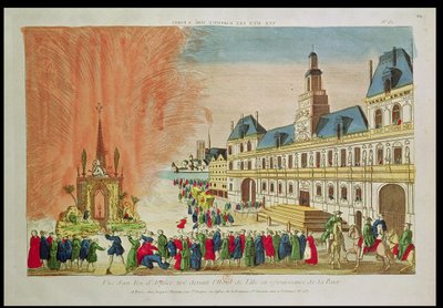 Fyrverkeri foran Hotel de Ville i Paris som feirer Versailles-freden, 1783 av French School