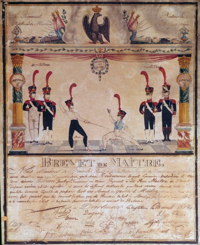 First Empire: Master of Arms-sertifikat i 1813. Fektediplom, Paris, Musee de l