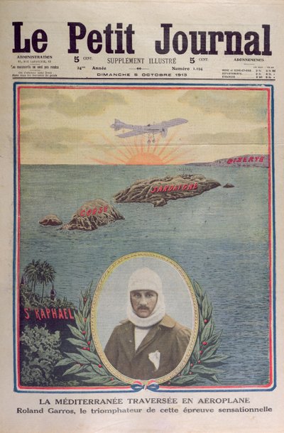 Første kryssing av Middelhavet 23. september 1913 av Roland Garros (1888-1918), omslagsillustrasjon av le Petit Journal 5. oktober 1913 av French School