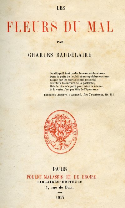 Første utgave av Les Fleurs du Mal av Charles Baudelaire av French School
