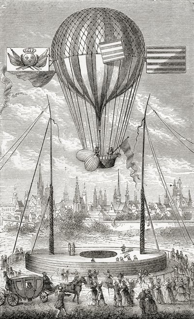 Første flyvning med en styrbar ballong, fra Dijon, 12. juni 1784, fra 