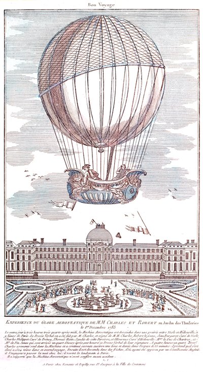 Første bemannede hydrogenballongflyvning, 1783 av French School