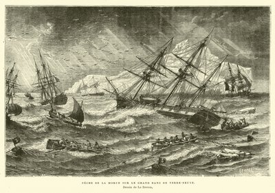 Fiske etter torsk på Grand Banks, Newfoundland av French School
