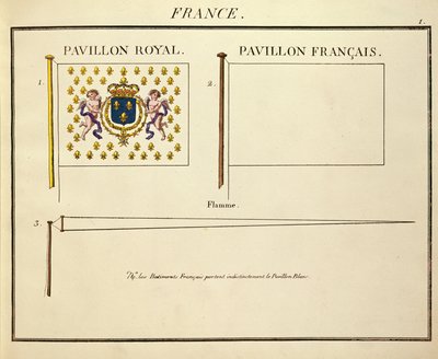 Flagget til Louis XVIII og Charles X, konger av Frankrike, fra Pavillons des Puissances Maritimes (fargegravering) av French School