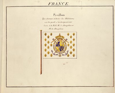 Flagget til Dauphin og Dauphine, Louis-Antoine og Marie-Therese fra Frankrike, fra Pavilions of the Maritime Powers, ca. 1815-30 (fargegravering) av French School