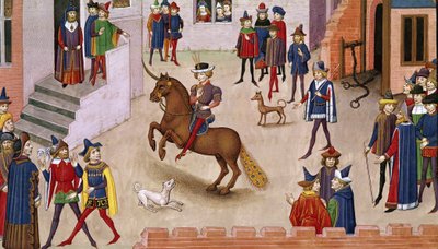 Fol.17v Hvordan Alexander den store (356-323 f.Kr.) monterte Bucephalus, fra Histoire du Grand Alexandre 1460 av French School
