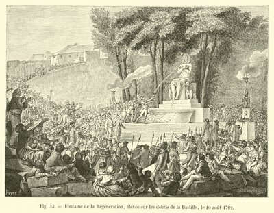Fountain of Regeneration, reist på ruskene av Bastillen, 10. august 1792 av French School