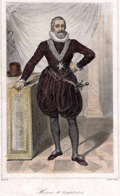 Fotportrett av Henri IV (1553 - 1610) med et sverd. av French School