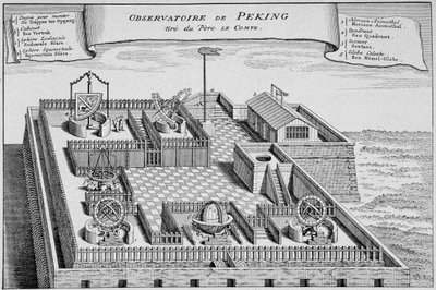 Tidligere kinesisk observatorium i Beijing - basert på en kobbergravering av "The History of Travel"" fra 1747 av French School