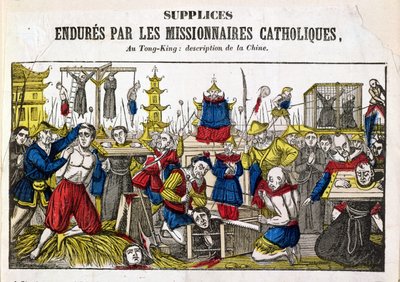 Former for tortur som ble utholdt av de katolske misjonærene i Tonking, Kina, 1840 av French School