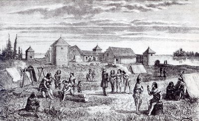 Fort Youkon, en handelsstasjon for Hudson Bay Company, 1800-tallet av French School