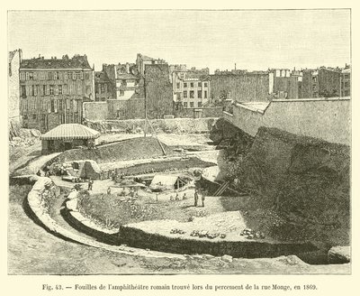 Utgravninger av et romersk lampeteater funnet under gravingen av rue Monge, i 1869 av French School