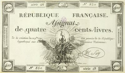 Fire hundre livre-seddel, 21. september 1792 av French School