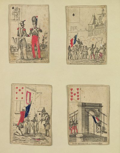 Fire spillkort til minne om heltene fra juli 1830, 1831 av French School