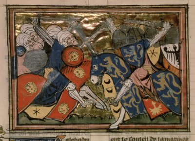 Fr 22495 f.235v , slaget ved Jerusalem i 1187, fra Le Roman de Godefroi de Bouillon av French School