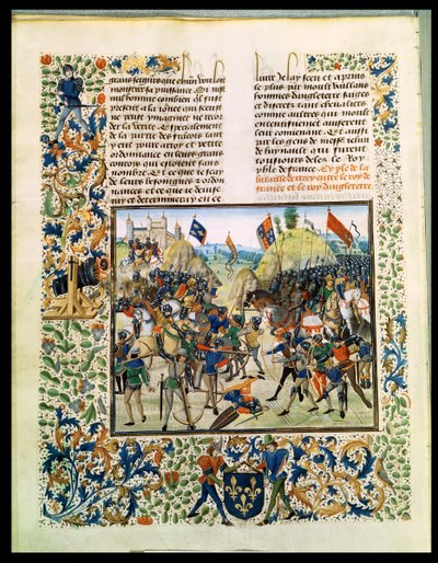 Fr 2643 f.165v Slaget ved Crecy fra hundreårskrigen, fra Froissarts Chronicle, 24. august 1346 av French School