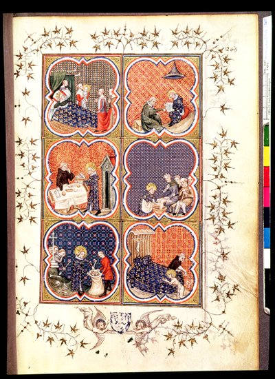 Fr 2813 f.265 Seks scener fra livet til Saint Louis (1215-70), fra Grandes Chroniques de France, 1375-79 av French School