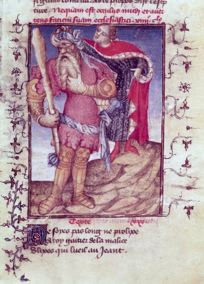 Fr 606 f.11 Ulysses gjennomborer kyklopens øye, fra Epitre dOthea, av Epitremesteren, ca. 1406 av French School
