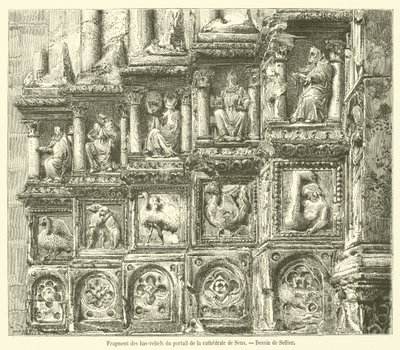 Fragment av basrelieffer fra portalen til Sens katedral (gravering) av French School