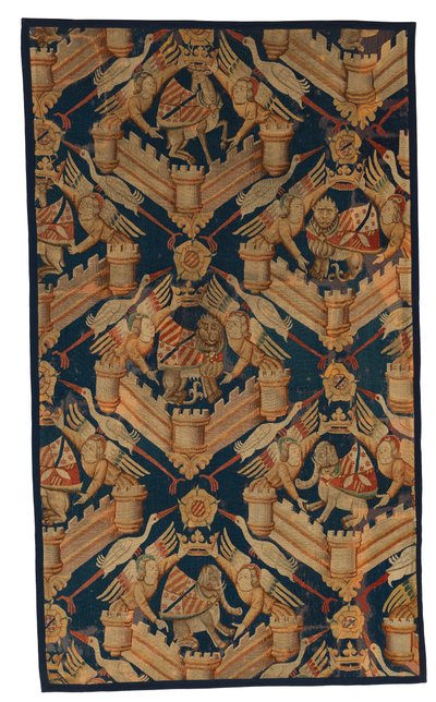 Fragment av et heraldisk billedvev som viser Arms of Beaufort, Turenne og Comminges, laget i Paris eller Arras (ull) av French School