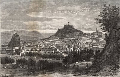 Frankrike, Auvergne, Haute-Loire (43), Le Puy en Velay (Le-Puy-en-Velay) - gravering i "La France illustrée: geography, histoire, administration statistics" av V.A. Malt-Brown. 1884 av French School