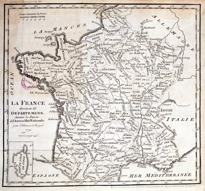 Frankrike delte seg inn i 83 avdelinger etter dekretene fra nasjonalforsamlingen i 1791 av French School