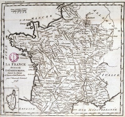 Frankrike delte seg inn i 84 avdelinger etter dekretene fra nasjonalforsamlingen i 1793 av French School