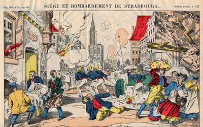 Franco Preussian War (1870-1871), 23. august 1871, ble Strasbourg bombet og skulle overgi seg 28. september. Epinal avbildning av French School