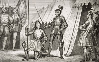 Francois I (1494-1547) riddet av kaptein Bayard etter slaget ved Marignano, fra 