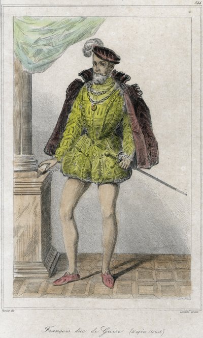 Francois I av Lorraine, 2. hertug av Guise (1519 - 1563). Det startet den første religionskrigen ved massakren av Wassy (Vassy) (1562). Gravering 1800-tallet. av French School
